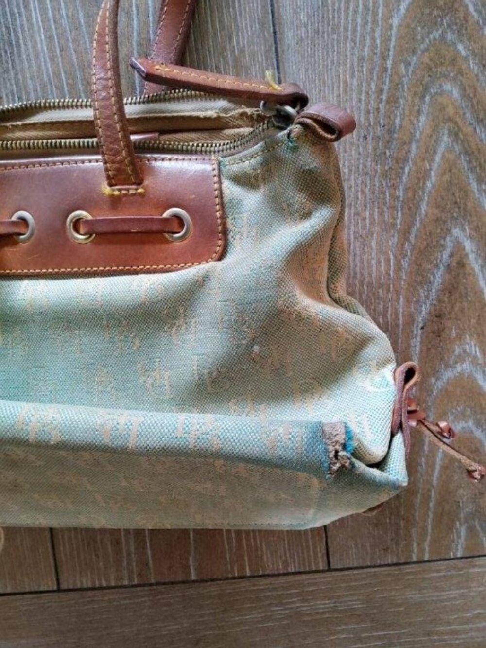Vintage Dooney & Bourke Aqua DB Monogram Canvas Leather Satchel Y2K - Picture 6 of 6
